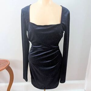 Lovely Day Long Sleeve Blue Glitter Velvet Dress